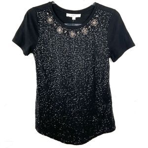 LOFT Black Sequined Embellished T-Shirt XS NWT